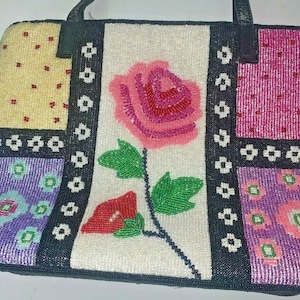 Vintage Beautiful Pink Rose Beaded Multicolor Shoulder Bag Purse