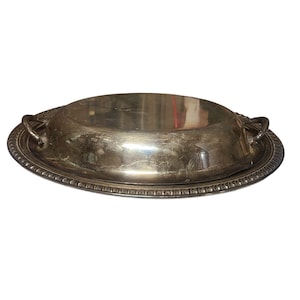 Vintage Covered Serving Platter Silver Plated Decorative Tray With Handles