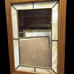 Stained Glass Mirror Vintage Wood Framed Wall Decor
