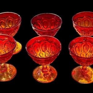 Amberina Moon and Stars Dessert Goblet Antique LE Smith Vintage Set of 10