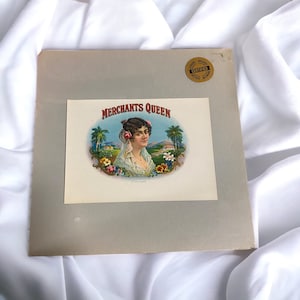 Cigar Logo Merchants Queen Cigars Authentic Label from Cigar Box c. 1880-1940