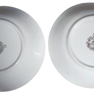 Vintage Pair of The Cronin China Co White Kitchenware Bowls w/ Art and Gold Trim