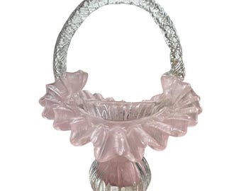 希少！フェントン ピンク色クレストバスケット アンティークfenton