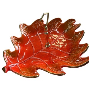 California Pottery Oak Leaf Tray Autumn Gold Rimmed Serving Platter MCM