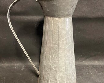 Primitive Farmhouse Galvanized Metal Floral Pitcher Vase