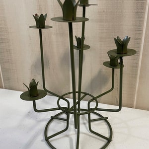 Vintage Metal Green Flower Shaped Candelabra Candlestick Holder Centerpiece