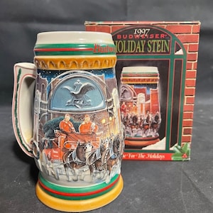 Jarra vintage Budweiser Anheuser Busch Home for the Holidays de 1997 con caja
