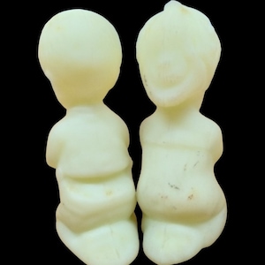 Fenton Praying Children Figures Vaseline Glass Vintage Collectible Decorative
