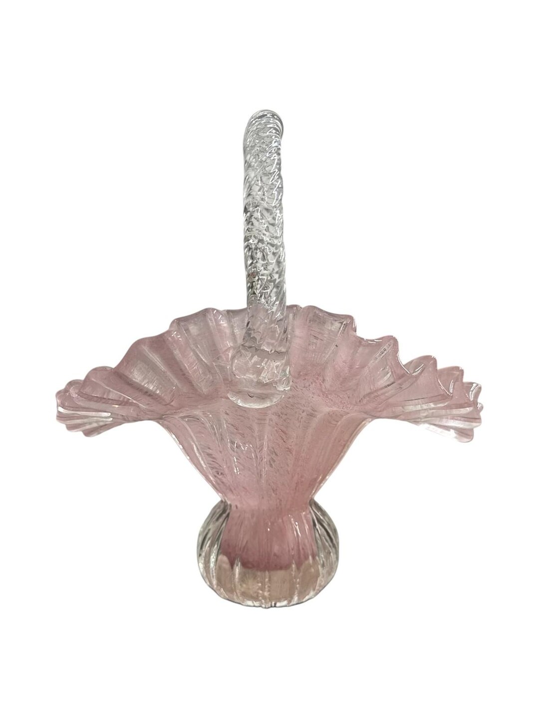 バスケット ヴィンテージ ピンクガラス フェントン リップルリム