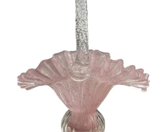 バスケット ヴィンテージ ピンクガラス フェントン リップルリム