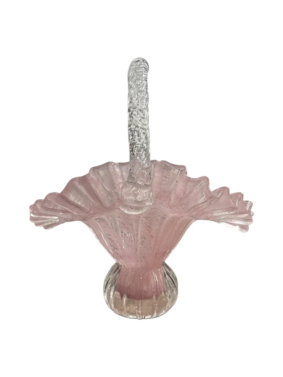 バスケット ヴィンテージ ピンクガラス フェントン リップルリム