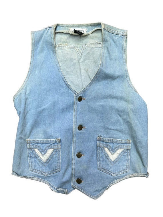 女の子向けプレゼント集結 Vintage 1970s STE LVCIEN Rare Light Blue Denim V Neck Vest トップス