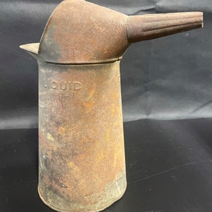 Antique Triplex Galvanized Rustic Auto Oil 1 Quart Metal Tin Can