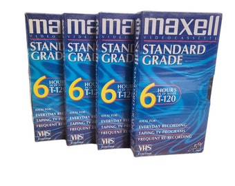 Maxwell Standard Grade VHS Blank Tapes Six Hours T-120 Set of 4 Video Cassette