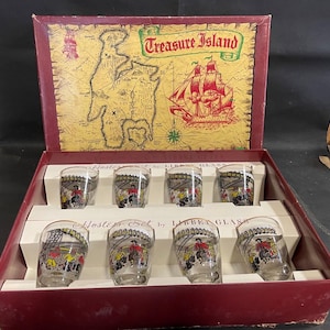 Libbey Glass Treasure Island 8 Tumbler Glass Vintage 1950s MCM in Box Set