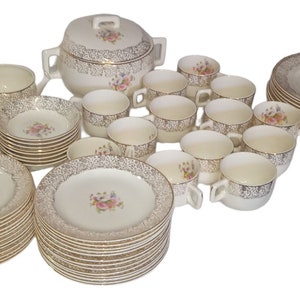 China Dinnerware Antique Century by Salem Vintage Floral Cups Plates Casserole