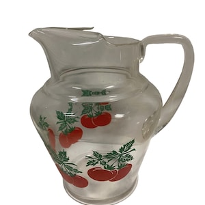 Glass Juice Pitcher Vintage 1950s with Tomato Pattern 24 Ounces