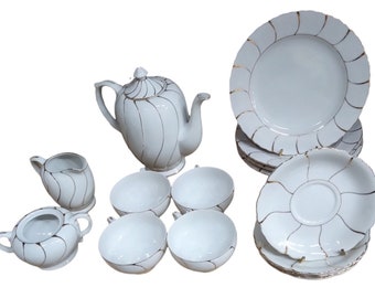 Keramik Antik Teekanne Untertasse Milchkännchen Zuckerdose Lunch Teller Vintage 15tlg