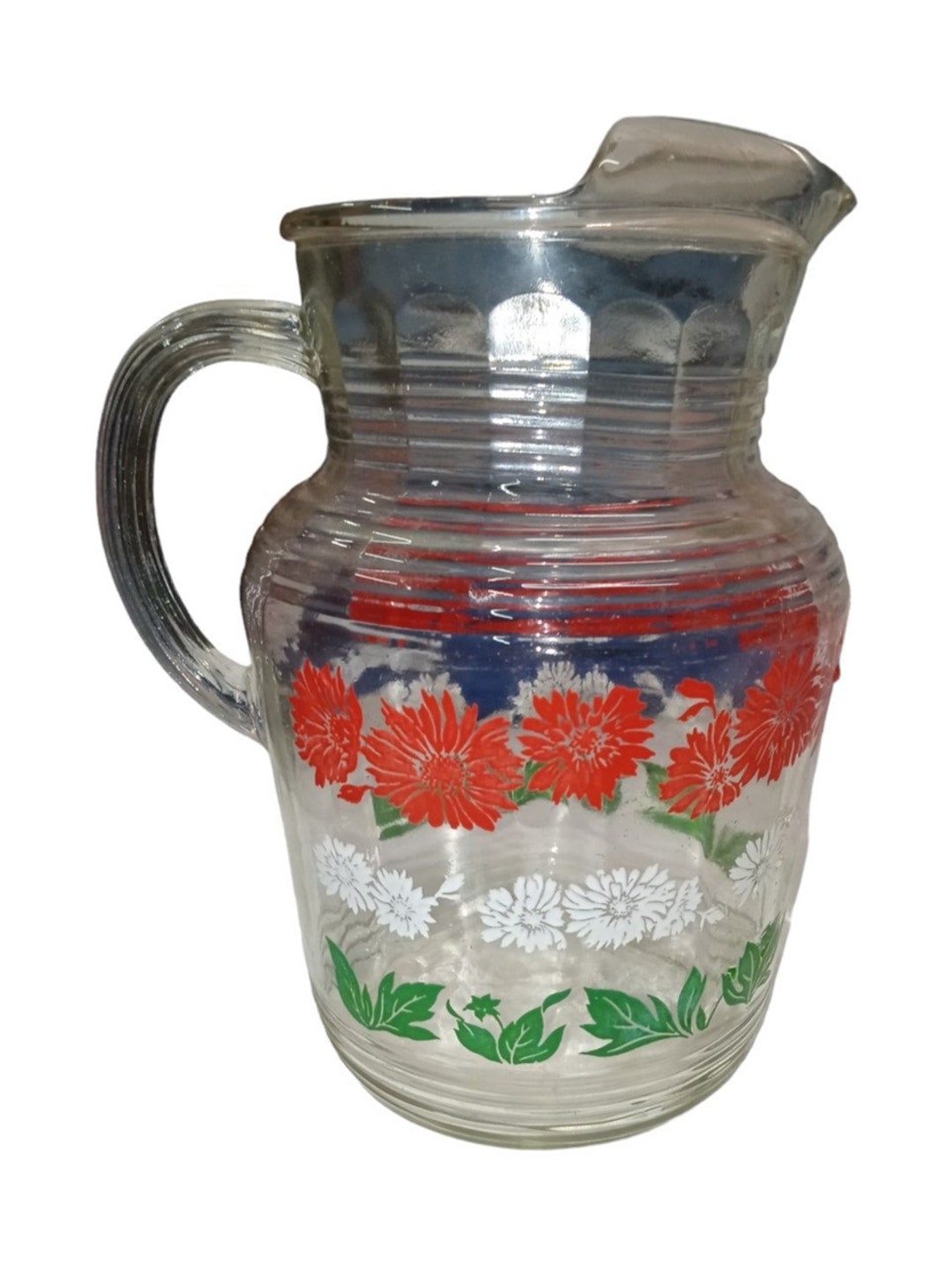 Hazel Atlas Floral Glass Pitcher Vintage Collectible Nostalgic