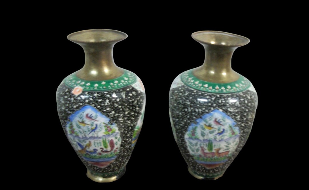 Vintage Antique Brass Chinese Bud Vase set of 2 Etsy