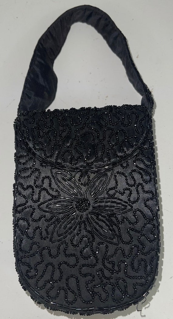 Vintage Black Beaded Box Style Purse Handbag