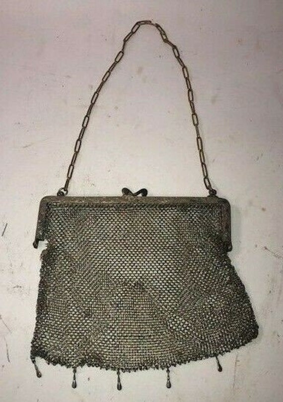 Vintage Ellessem German Alpacca Silver Mesh Chainmail Art Nouveau Floral  Purse