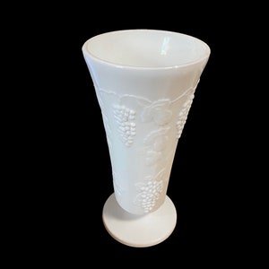 Colony Harvest Vintage Grape Leaves Vine Milk Glass Paneled Pedestal Vase