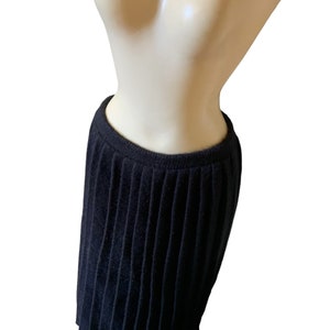Vintage Wool Pleated Black Midi Skirt Elastic Waist Women&#39;s Clothing
