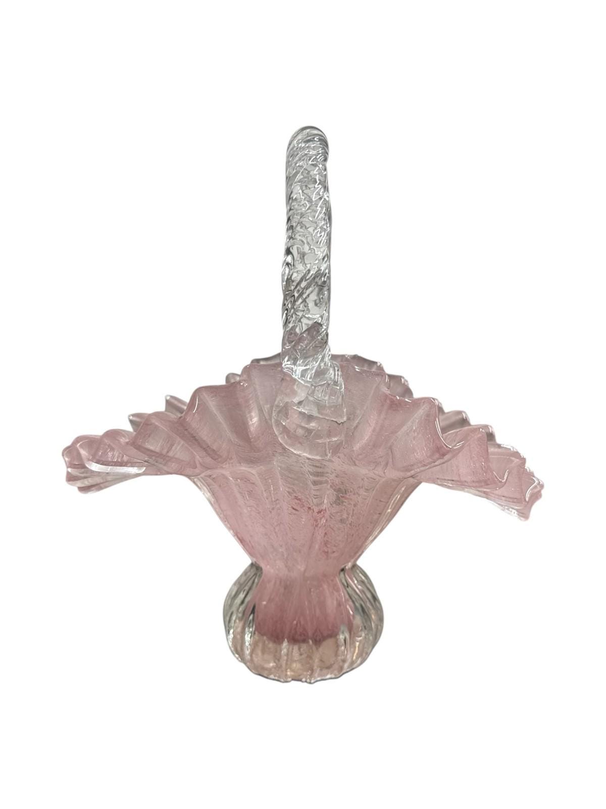 バスケット ヴィンテージ ピンクガラス フェントン リップルリム