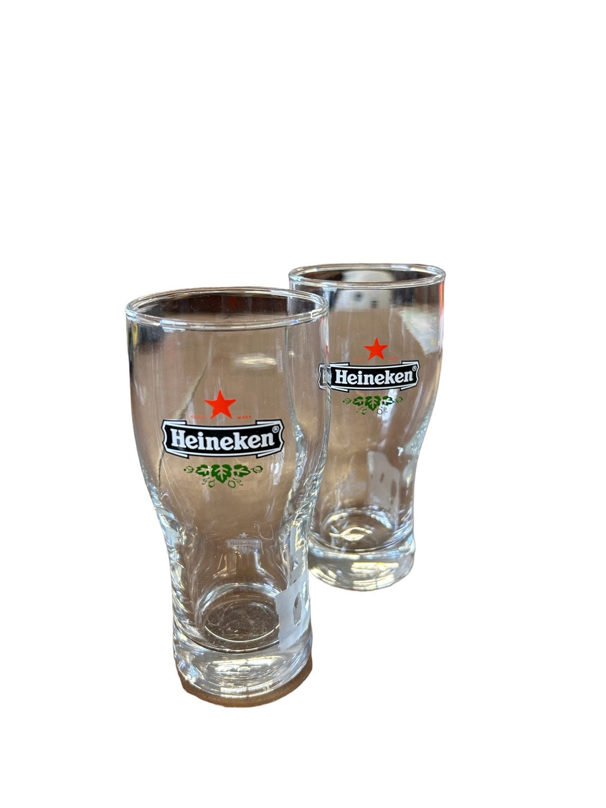 Heineken Bier glasses set/ 2 slim 6 oz glasses Heineken beer small pilsner  pair