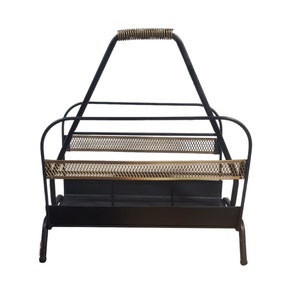 Vintage MCM Metal Magazine Rack Black Brand Unknown Possibly Mathieu Matégot