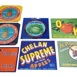 Fruit/Produce Crate Labels Set Of 7 Vintage Collectible Nostalgic 1960s