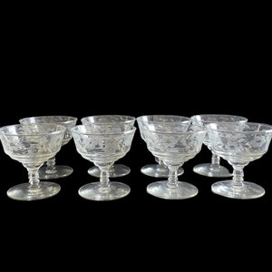 Dessert Goblets Antique Etched Pedestal Vintage Set of 8