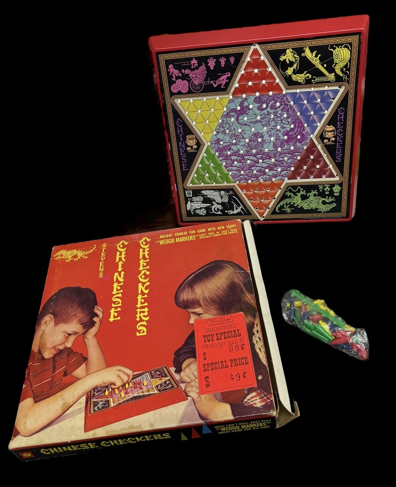 Chinese Checkers 1971 Vintage Board Game Steven MFG Co. Wedgie Markers Toy