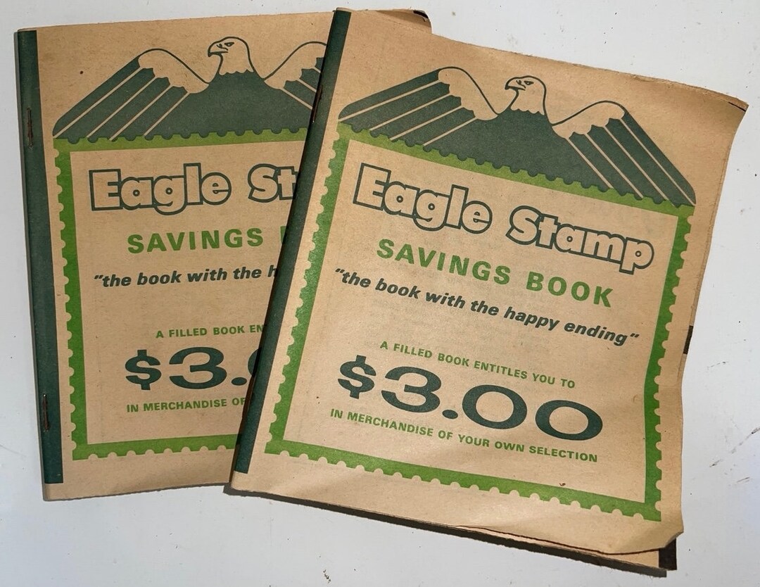 Vintage Strouss' Eagle Stamp Savings Book 3 Dollar Merchandise Lot of 2