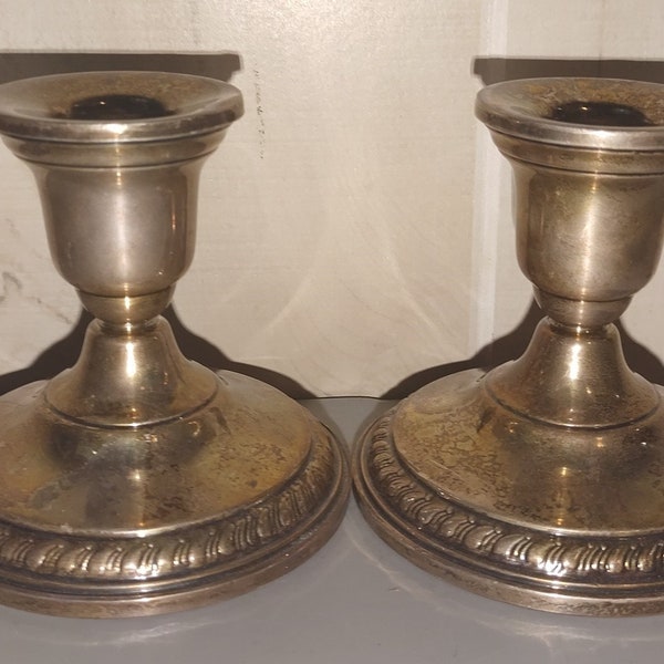 Vintage Pair Of Sterling Silver Columbia Weighted Candlestick Holders 3.5"