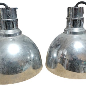 Pair of 2 Aluminum Gray UL Listed 500 C Commercial Electrical Heat Lamps Vintage