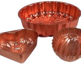 Copper Jello Molds Vintage Oval Heart-Shaped Large Round