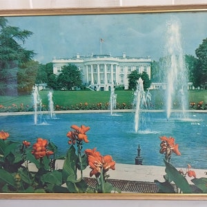 Vintage 1960&#39;s A. Simpson Framed Washington White House Photograph Signed 16x20