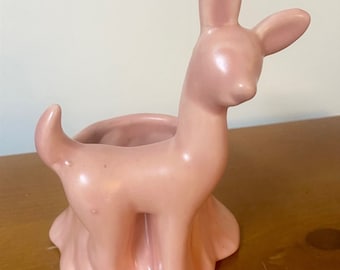 Vintage Matte Pink Haeger USA Pottery Charming Little Deer Planter Decor No Mark