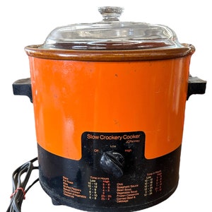 JC Penny Slow Crockery Cooker Crock Pot With Lid 3.5qt 4510 Red Orange Vintage