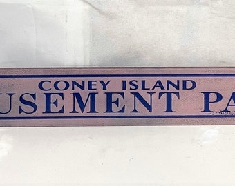 Coney Island Amusement Pak Blau Orange Antikes Jalousie Glasschild