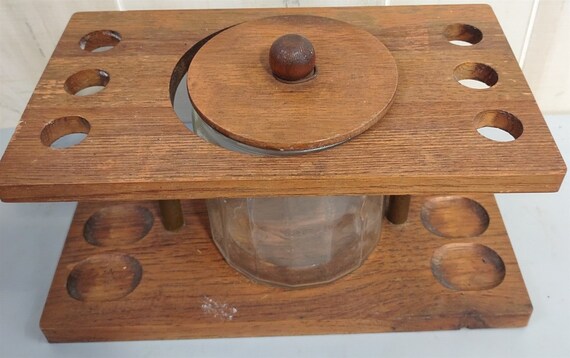Buy Vintage Wooden Fixed Pipe Tobacco Humidor Stand Glass Jar Holds 6 Tobacco  Pipes Online in India