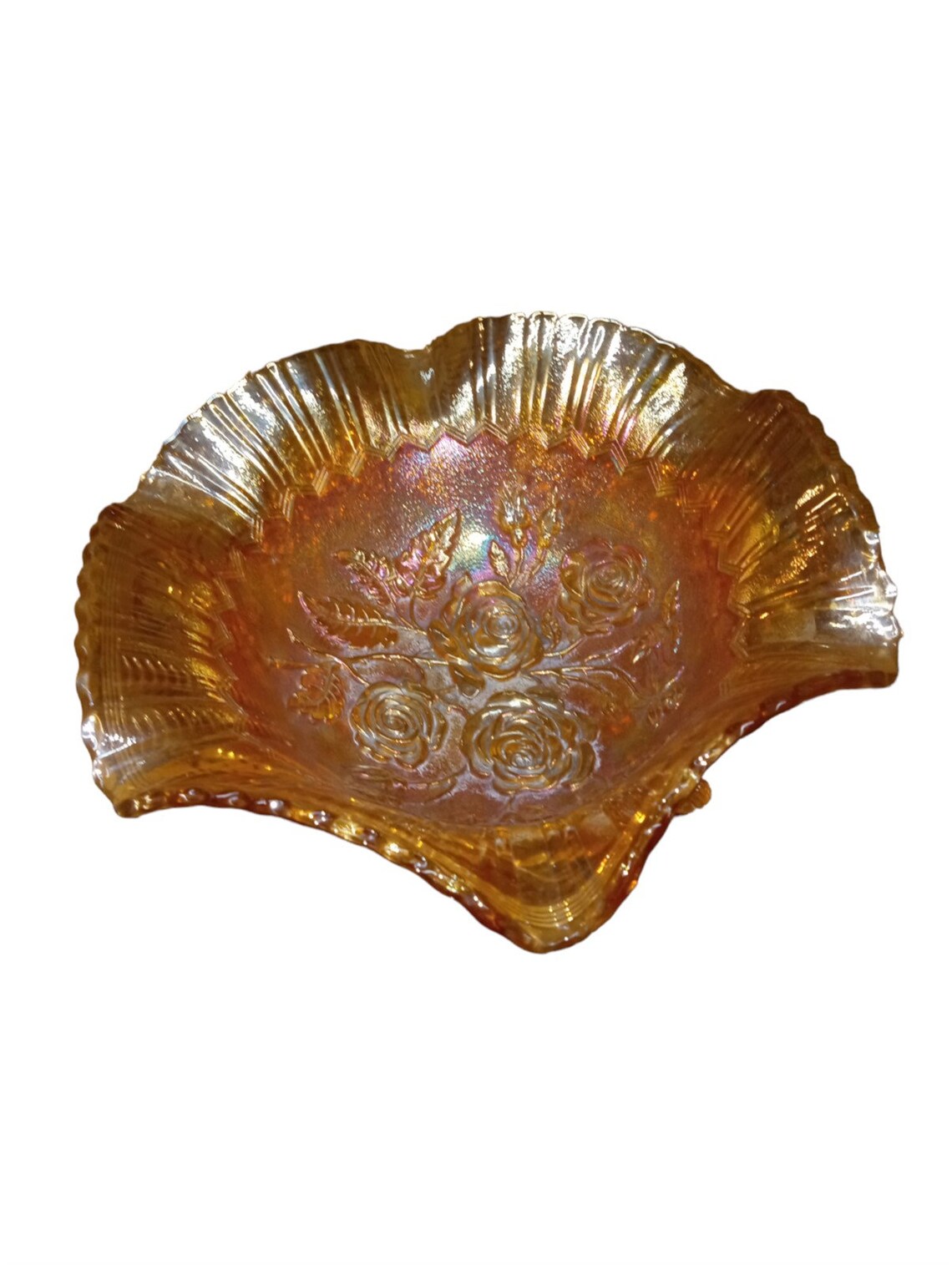 Carnival Glass Fluted Serving Bowl Vintage Fenton 3-footed Iridescent ...