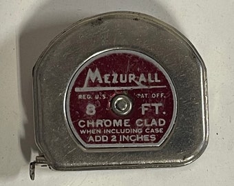 Vintage 8 Foot Chrome Clad Mezurall Metal Measuring Tape