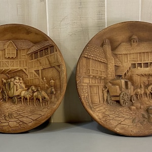 Set of &quot;The Arrival&quot; and &quot;The Departure&quot; by W.H. Bossons Chalkware Wall Hangings