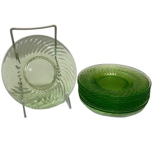 Depression Green Vaseline Federal Uranium 6'' Bread Plate Swirl Lot of 7