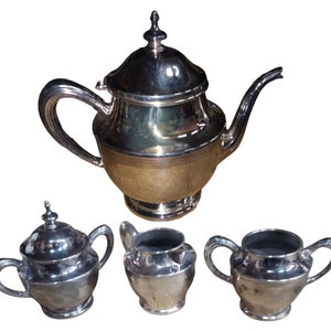 Rogers Silver Tea Set Antique Teapot Creamer 2 Sugar Bowls Vintage 1970s