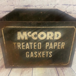 Antique McCord Treated Paper Gaskets Metal Tin Storage Box Drawer