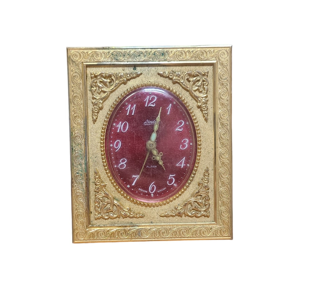 Antique Linden Wind up Alarm Clock Desk Tabletop Small Gold Etsy